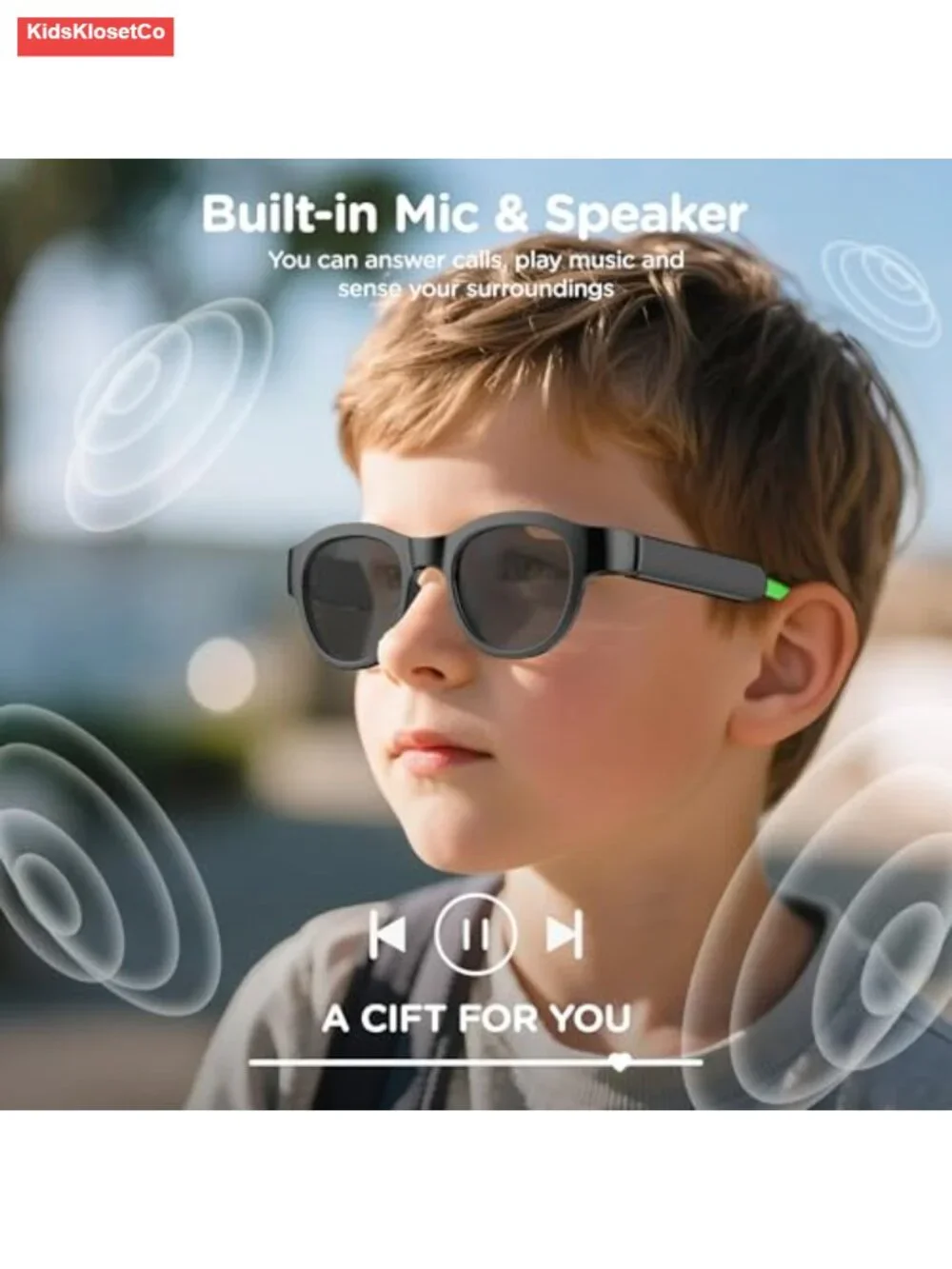 Kids Bluetooth Smart Sunglasses with Open-Ear Audio UV400 Protection